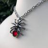 Gothic Punk Sliver Color Simulation Spider Insect Red Oval Crystal Pendant Necklace for Women Men Hallowmas Jewelry Accessories