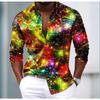 Men's Shining Pattern Printed Long Sleeve Shirts Casual Cardigan New Button Holiday Fashion Shirts