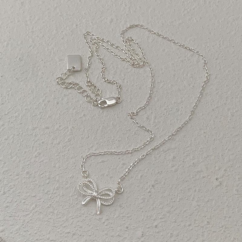 Double-layer bow necklace S925 sterling silver simple Korean non-fading collarbone chain tide