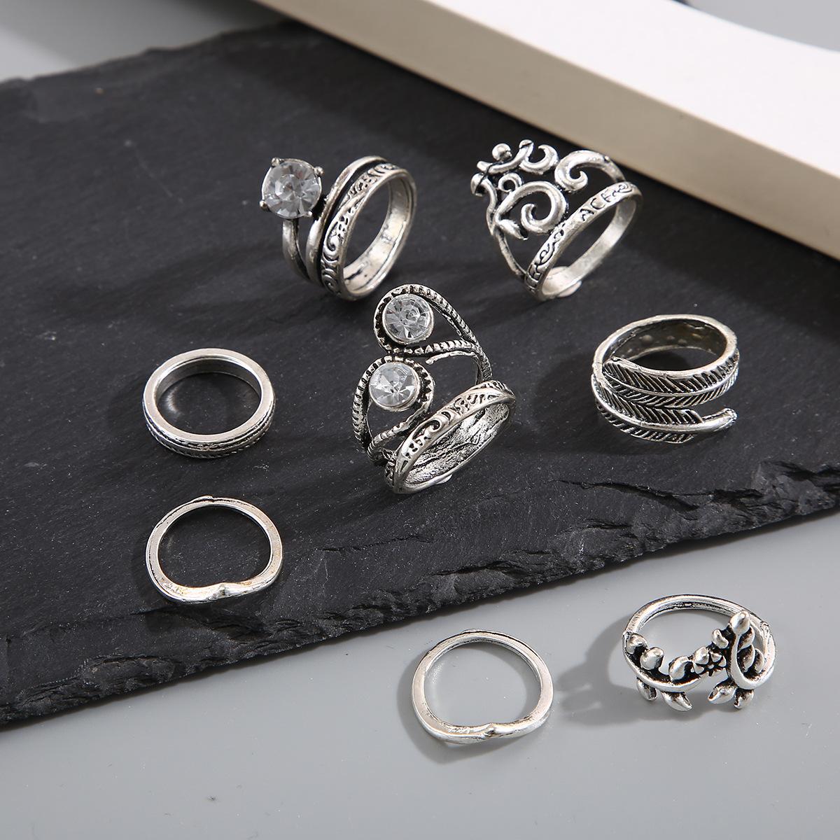 

Богемный винтажный набор открытых многосуставных колец из 8 колец с перьями r