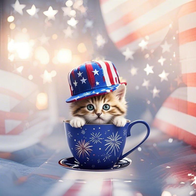 Patriotic Cat Independence Day Acrylic Tree Ornament