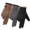Double Sided Plush Finger Gloves Suede Fabric Warm Gloves New Touch Screen Gloves  Men's Style