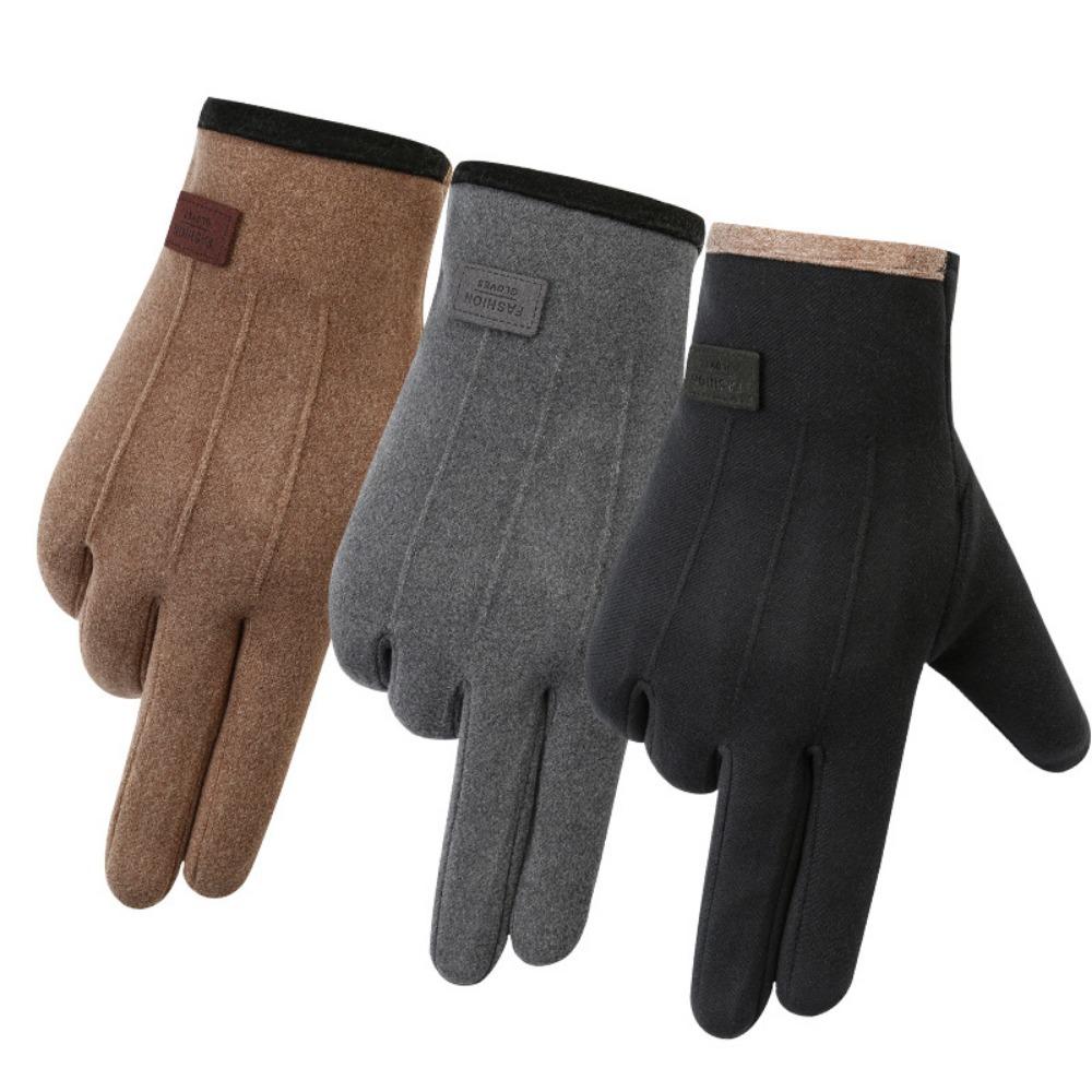 Double Sided Plush Finger Gloves Suede Fabric Warm Gloves New Touch Screen Gloves  Men's Style