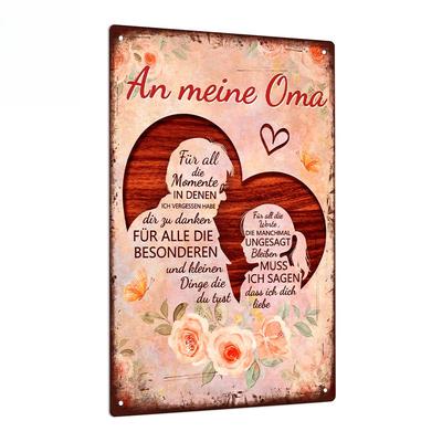 1pc, German Vintage Metal Tin Sign, An Meine Oma, Wall Art Decor for Home Farmhouse Living Room, 7.8 X 11.8 Inches Gifts