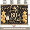 2D Elegant Black Gold Themed 60th Birthday Party Banner with Balloons