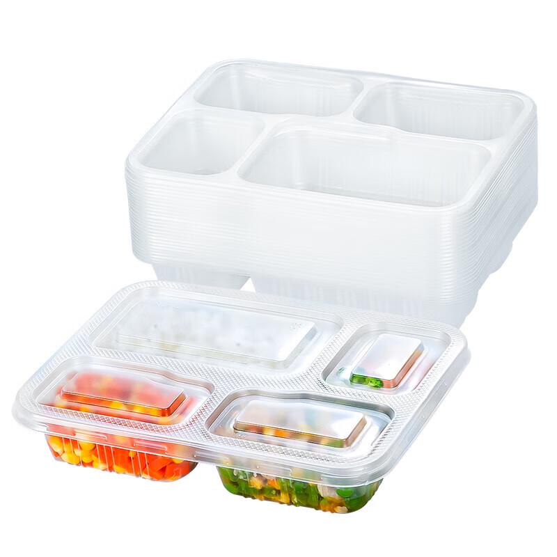 Disposable 4-Compartment Rectangular Lunch Boxes with Lids
