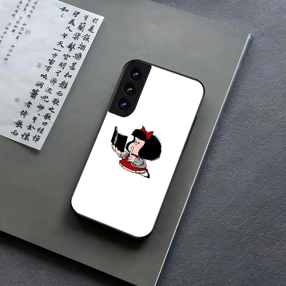 Cute Mafalda Cartoon Phone Case For Samsung S24, S25 22,30,,Note20,Ultra,Lite,Ultra,5G,Plus,FE Black Cover