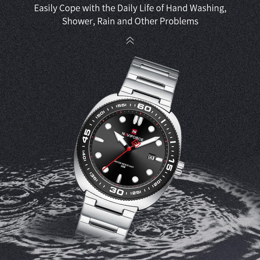 NAVIFORCE Men's Watch Quartz Calendar Luminous Pointer Stainless Steel Strap Waterproof Fashion Casual Watch NF9250