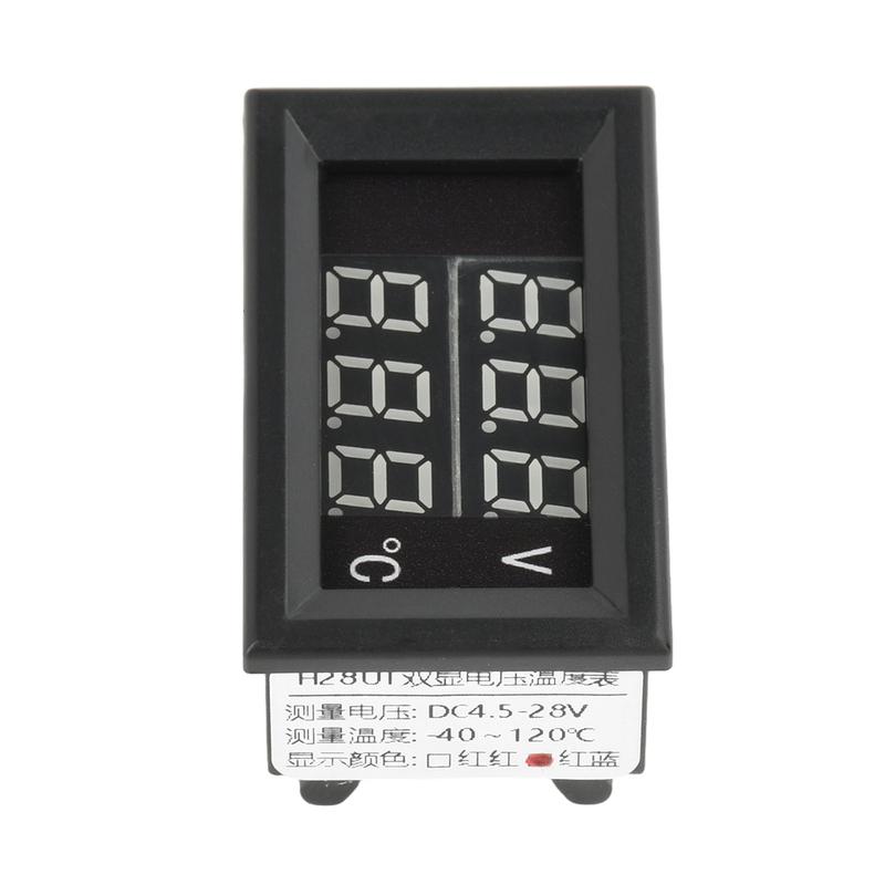 DC4-28V -40~120℃ Digital Voltmeter Thermometer 0.28" LED Display with 1meter NTC 10K Temp Probe for Car, Motorcycle 5V 12V 24V