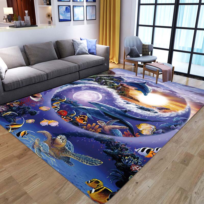 Beautiful Universe Purple Sky Zodiac Rug Living Room Bedroom Large Rug Aesthetic Floor Mat Ocean Dolphin Galaxy Whale Rug