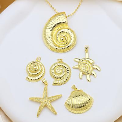 Ocean Wind Starfish Conch Copper Plated Real Gold Pendant Pendant Necklace Accessories