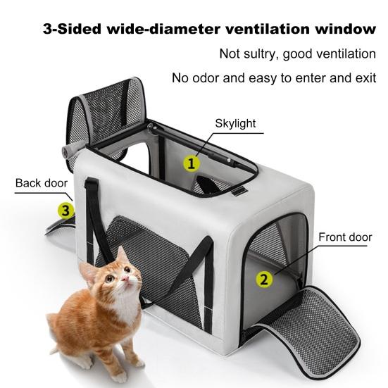Köpek Pusetli 4 Tekerlekli Evcil Hayvan Pusetli 360° Dönebilen Geri Çekilebilir Saplı Havalandırmalı