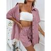 Women's Casual Solid Color Two-Piece Set: Short-Sleeved Shirt & Loose Shorts