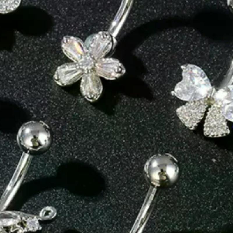 Anello Ombelico Fiore Farfalla in Acciaio Inossidabile Piercing Ombelico per Donne Ragazze Sexy Anello Piercing Ombelico Gioielli per il Corpo