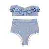 2 Adet/Set Kadın Bikini Seti Fırfırlı Kenarlı Bandeau Dolgulu Push-Up Sütyen Yüksek Belli Külot
