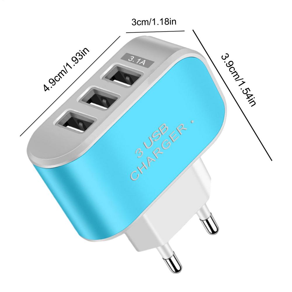 USB Charger Block Multiple Ports 3 Ports Wall Adapter Portable Charger Glowing Intelligent USB Plug For Smartphone EU Plug