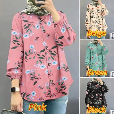 Camisa Musulmana Floral para Mujer 2025 con Mangas Abullonadas - Moda de Oriente Medio