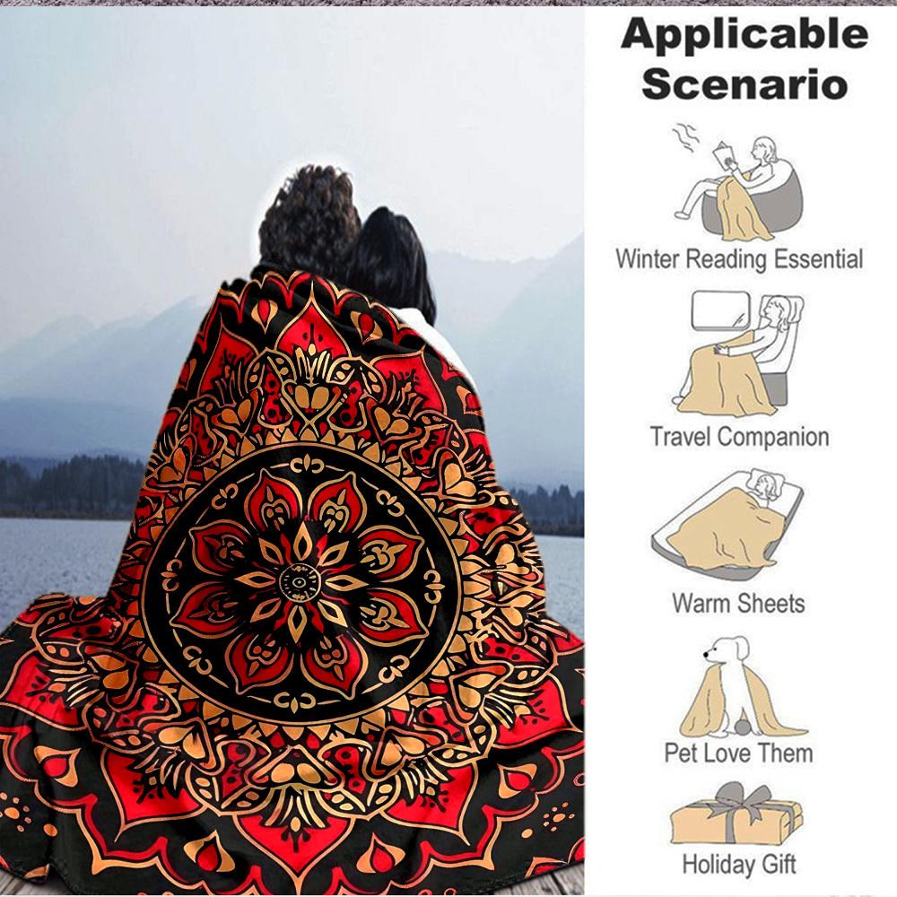 1pc Mandala Pattern Print Blanket  Lightweight Flannel Throw Blanket For Sofa, Bed, Living Room Office, Outdoor Travel, Camping, Soft All-Season Throw