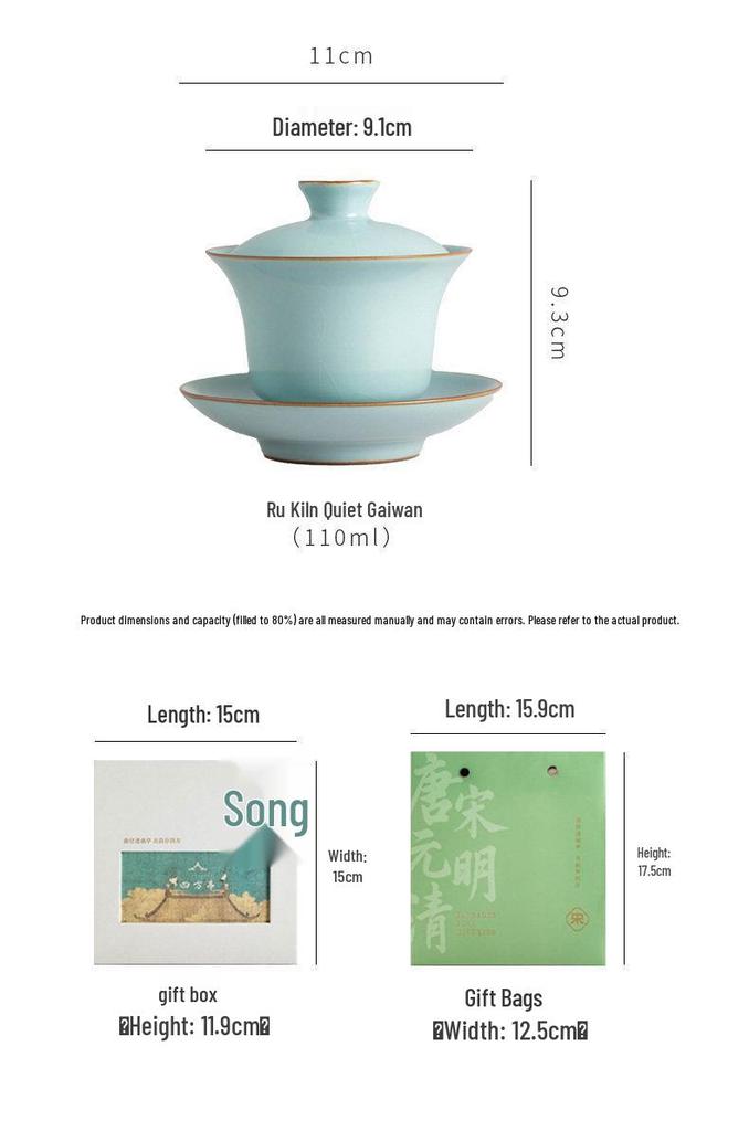 Ru Kiln Gaiwan Tea Set: Handmade Jingdezhen Kung Fu Ceramic with Three Talents Tea Cups in Retro Porcelain Gift Box