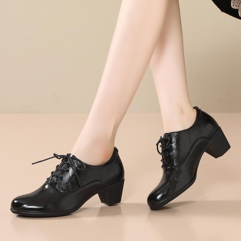 British Style Spring Women Pumps Round Toe Strange Heels 5cm Lace Up Soft Casual Office Lady Shoes Soft-soled Dancing Sneakers