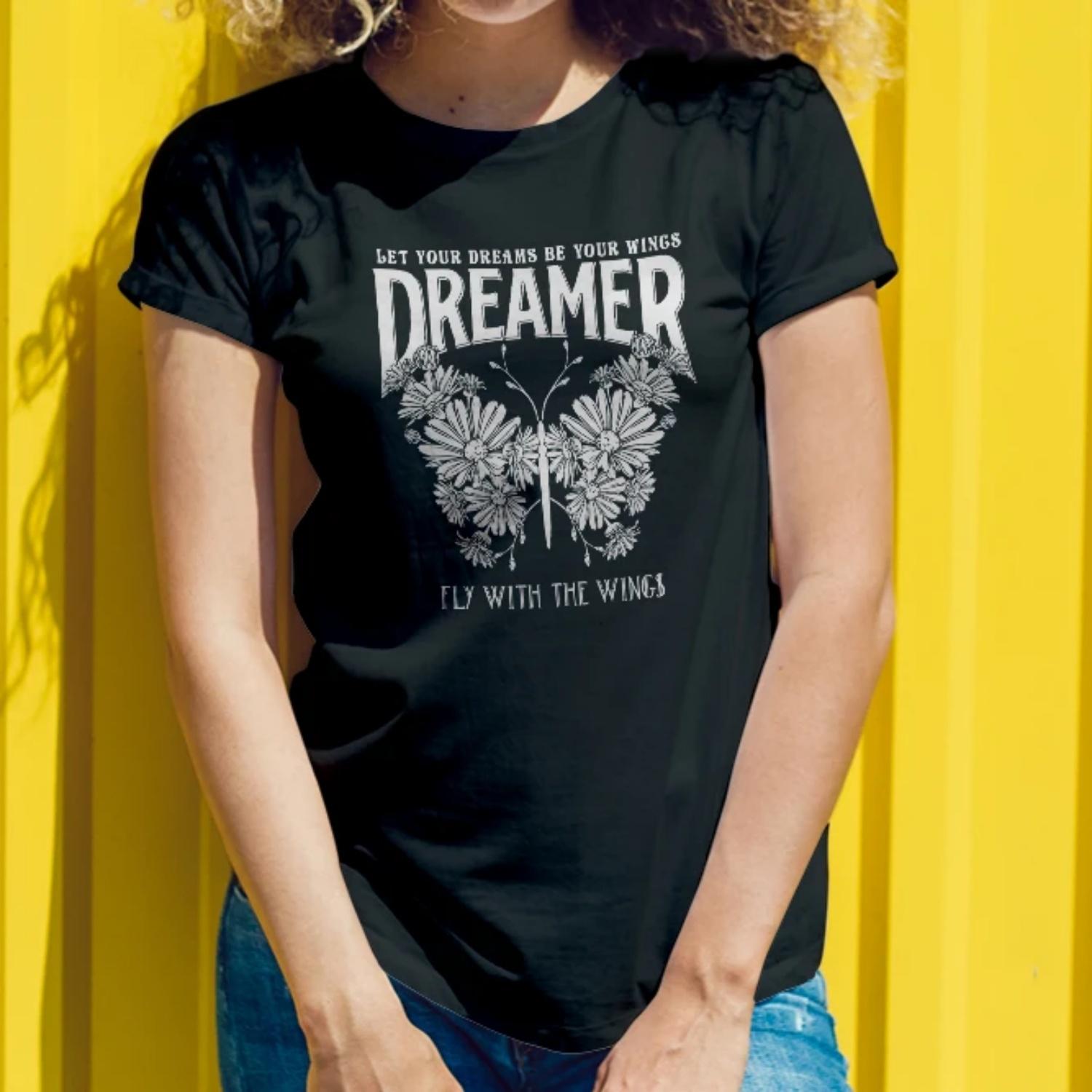 Women s round neck butterfly print T-shirt, casual and fashionable, spring and summer women s T-shirt, fashionable and chic S чёрный