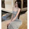 [Sexy Pure Desire] Lace-up Light Gray Slim-fitting Waist Version Long Suspender Dress Women