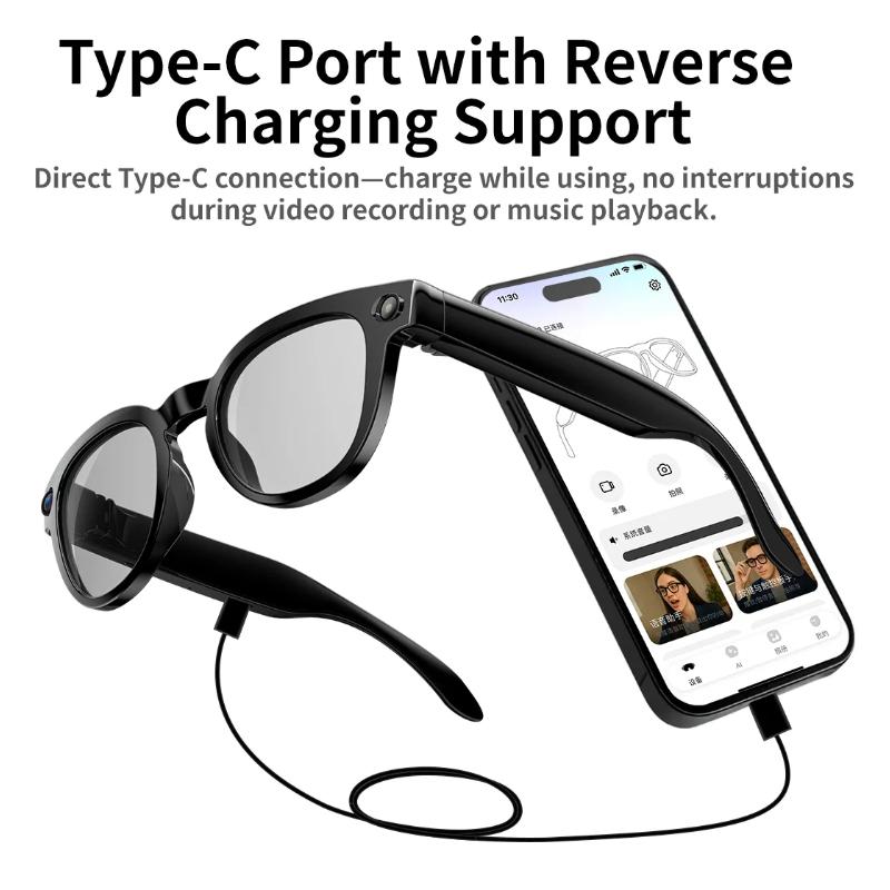 MT3 Smart Glasses 8MP HD Camera Video Recording AI Translation Voice Assistant TR90 Ultralight Bluetooth Call Music Smart Eyewear USB Charging Unisex