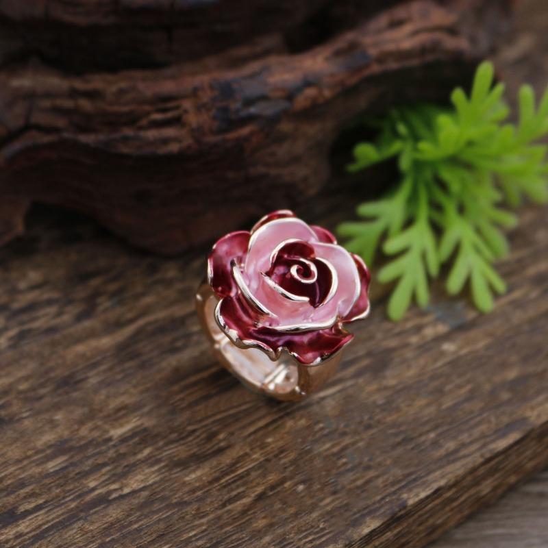 

Новое эмалевое трехмерное кольцо-резинка с розой, женское модное универсальное кольцо с неровными лепестками