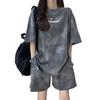 Damen T-Shirt Shorts Anzug Set Lässiges Batik Muster Lockeres T-Shirt und Weite Mittellange Shorts Mit Taschen Damen Weiche Sommer Shorts Sets