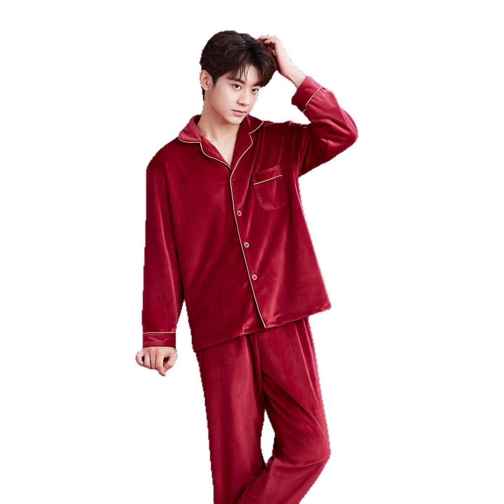 Wedding pajamas newlywed couple suit women's autumn and winter red island fleece warm flannel men's loungewear