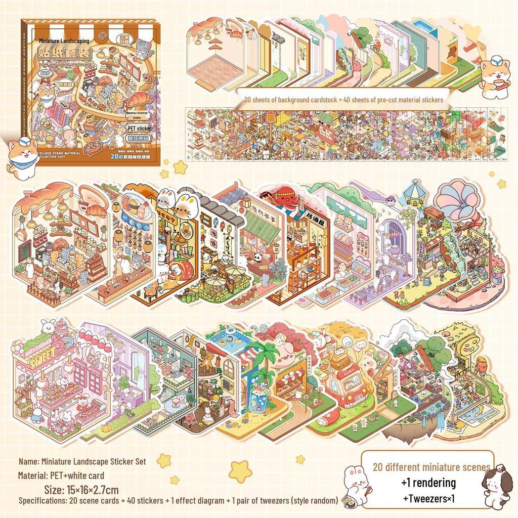 3D Miniature Scene Sticker Set - DIY Three-Dimensional House Puzzle