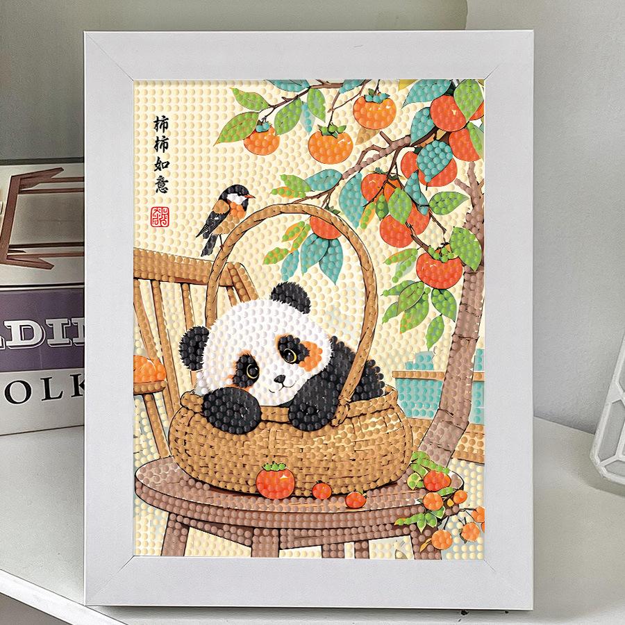 Diy Diamond Sticker Animal Panda Persimmon Ruyi Series Children'S Handmade Material Bag Diamond Embroidery National Treasure Frame Painting