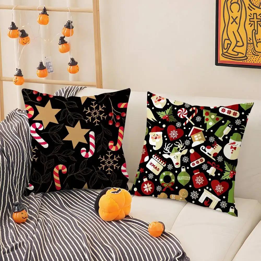 Christmas Tree Bells Snowman Pillow Case Sofa Living Room Bedroom Double-Sided Printing Square Cushion Nap Time Cushion Cover