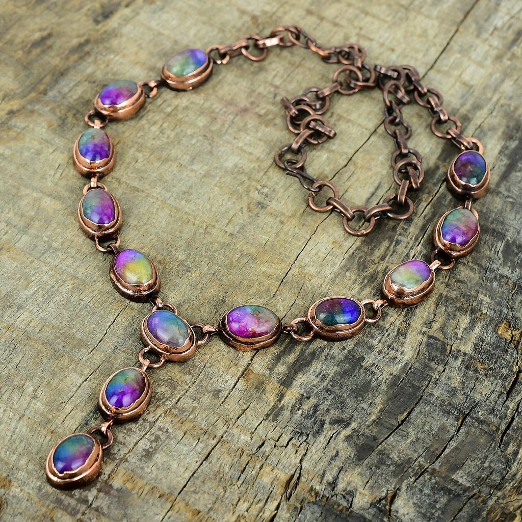 Rainbow solar quartz druzy necklace electroformed copper adjustable chain necklace natural gemstone necklace handmade jewelry gifts for wife