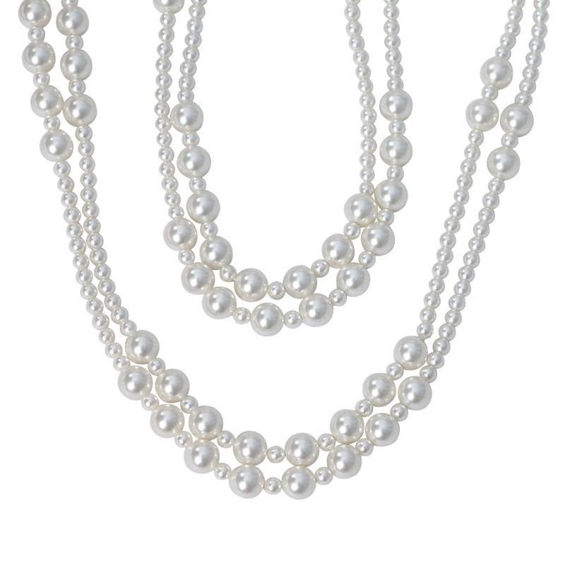 Neue Pulloverkette, Imitationsperlen-Design Schmuckzubehör Nische doppellagige gestapelte lange Perlenkette