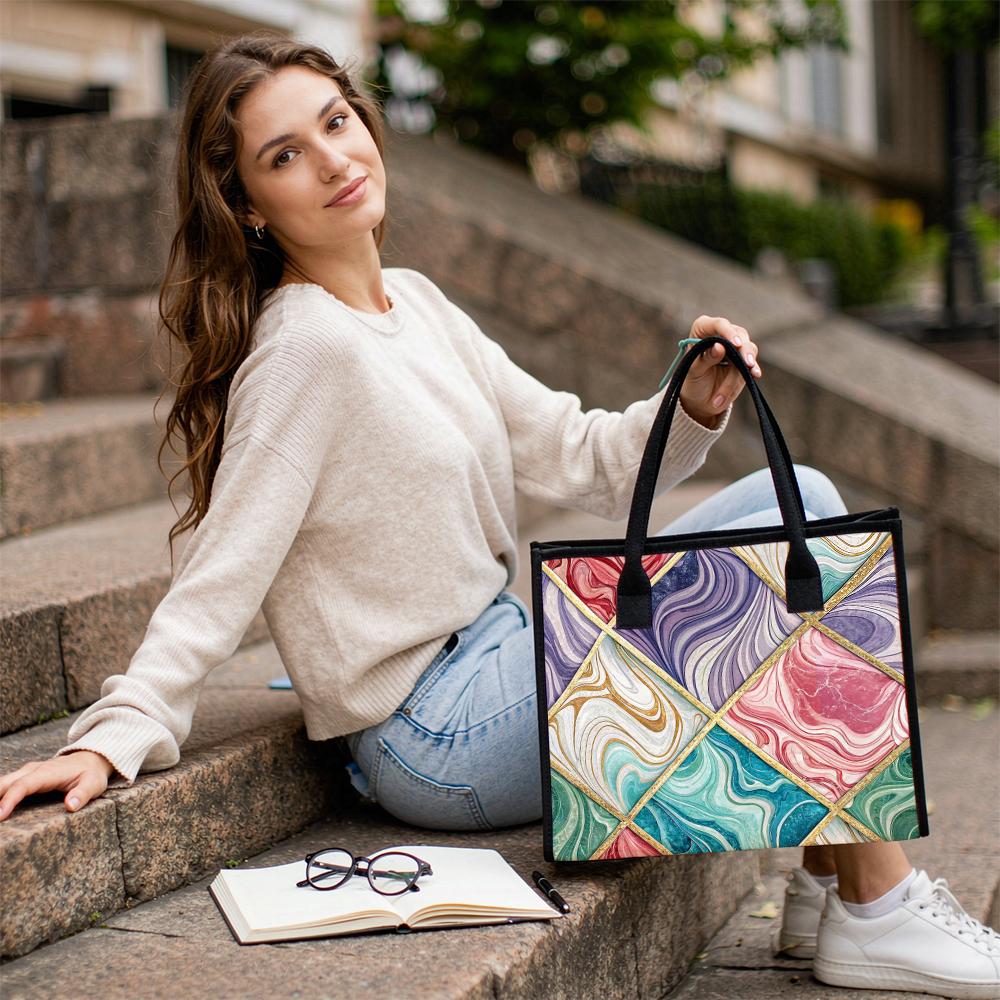 Fashion Geometric Marble Pattern Tote Bag Casual Daily Portable Handbag for Women