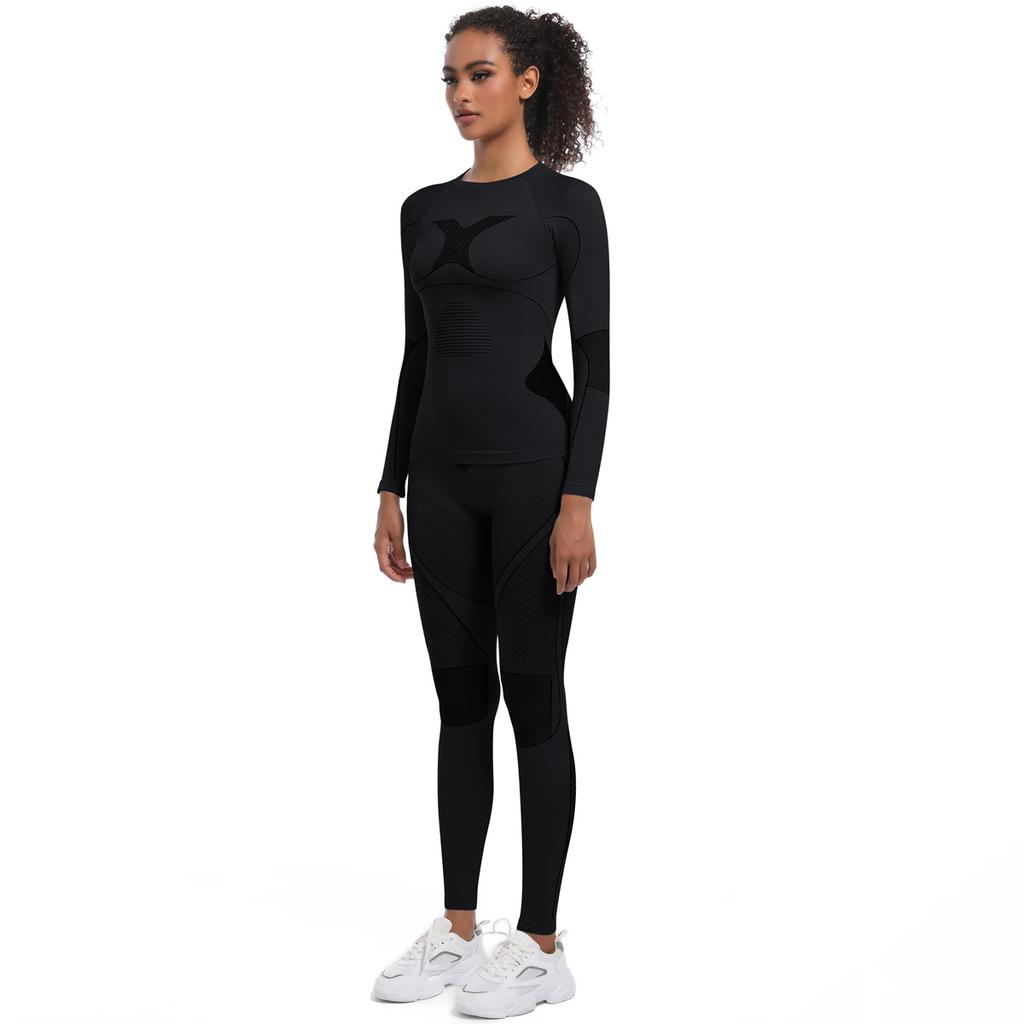 Women Girl Skiing Underwear Set Fitness Workout Thermal Gym Ski Snowboarding Sport Running Yoga Exercise Suit Long Johns 01