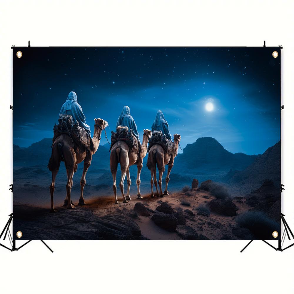 A Christmas Banner with the Traditional Christmas Journey of the Three Wise Men for a Winter New Year Epiphany Party