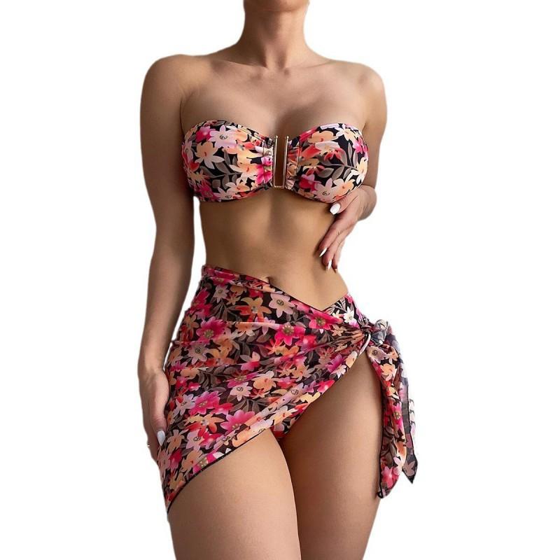 Swimsuit Women's Split Metal U-shaped Bikini Three-piece Printed