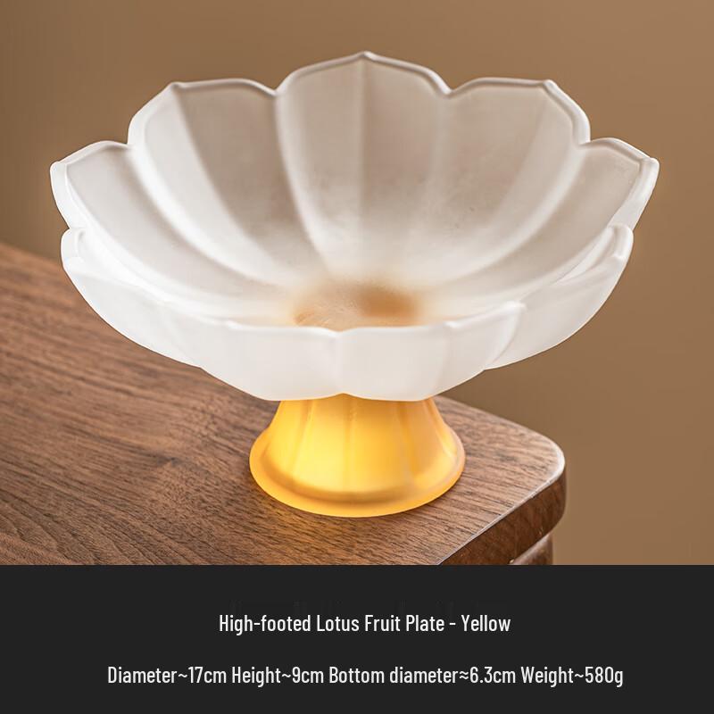 Chinese High-Footed Lotus Glazed Glass Serving Plate