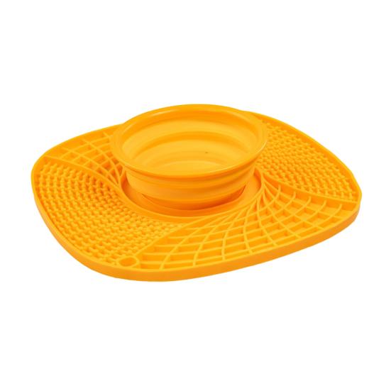 Pet Slow Feeder Mat Collapsible Silicone Dog Food Bowl with Lick Mat оранжевый