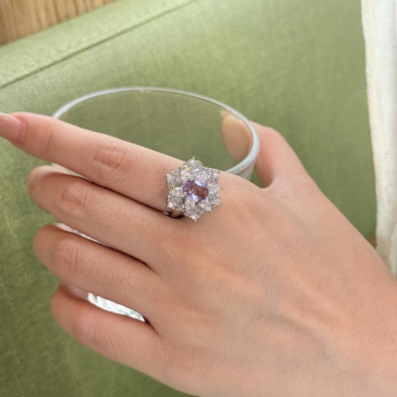 Luxury Sunflower Set: Purple Zircon Gemstone Earrings & Ring