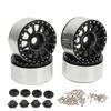 4 Pcs 2.6in Beadlock Wheels Rims Aluminum Alloy Remote Control Car Wheels Rims for 1 10 RC Crawler Black