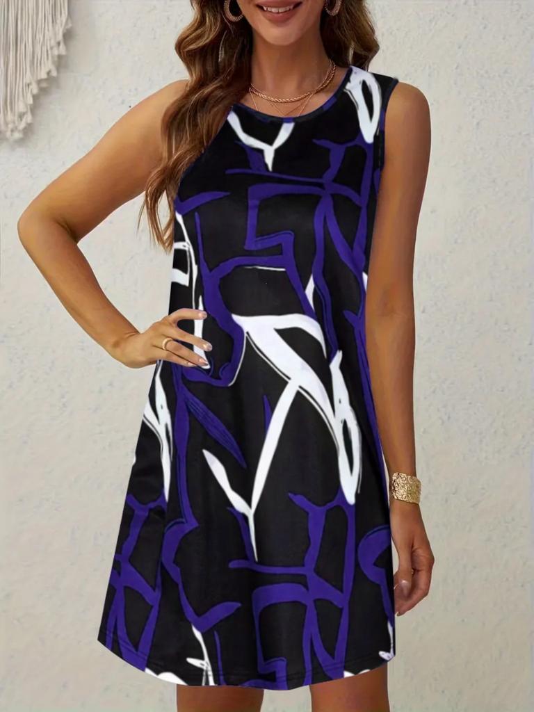 European and American New Summer Round Neck Sleeveless Dress Sexy Fashion Printed Women's Dress