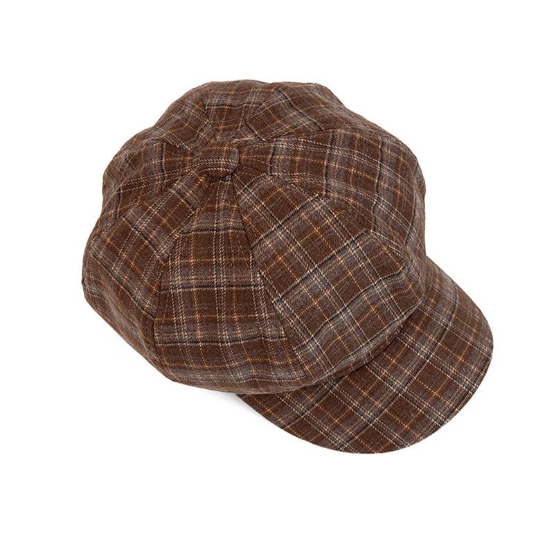 Vintage Plaid Beret Women's Autumn Winter Octagonal Cap Painter's Cap
