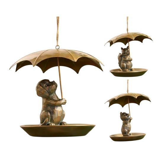 Animal Hummingbird Feeder with Umbrella Squirrel/Cat/Dog Holding Umbrella Birds Feeder Metal Hummingbird