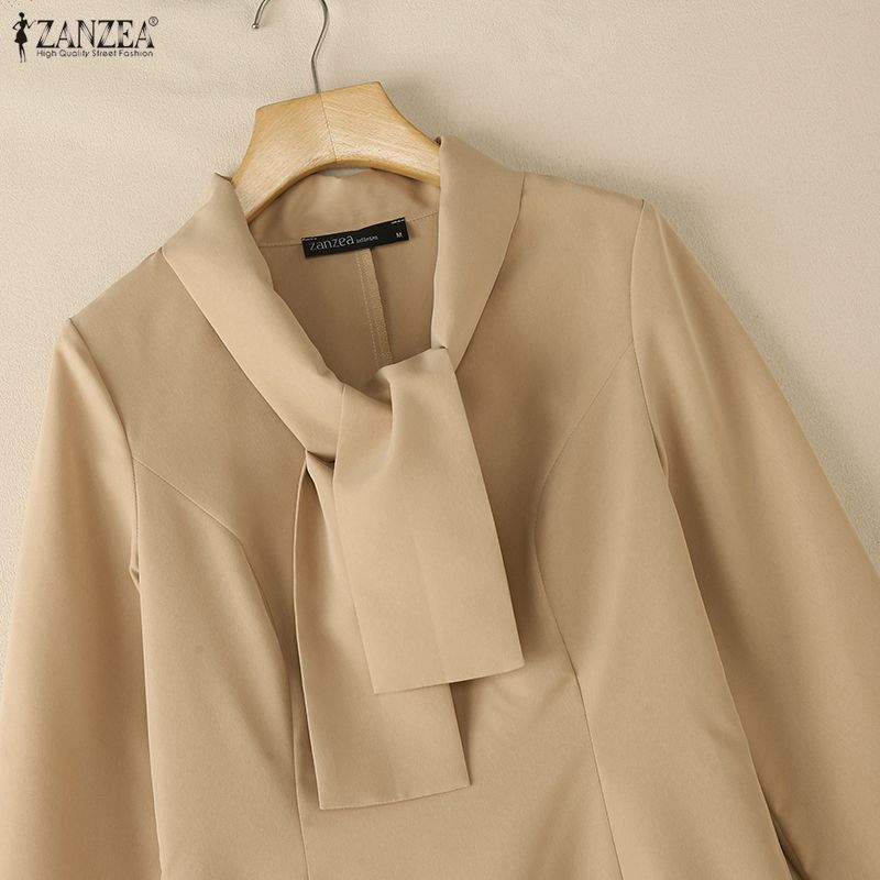 ZANZEA Women Elegant Casual Round Neck Long Sleeve Dress