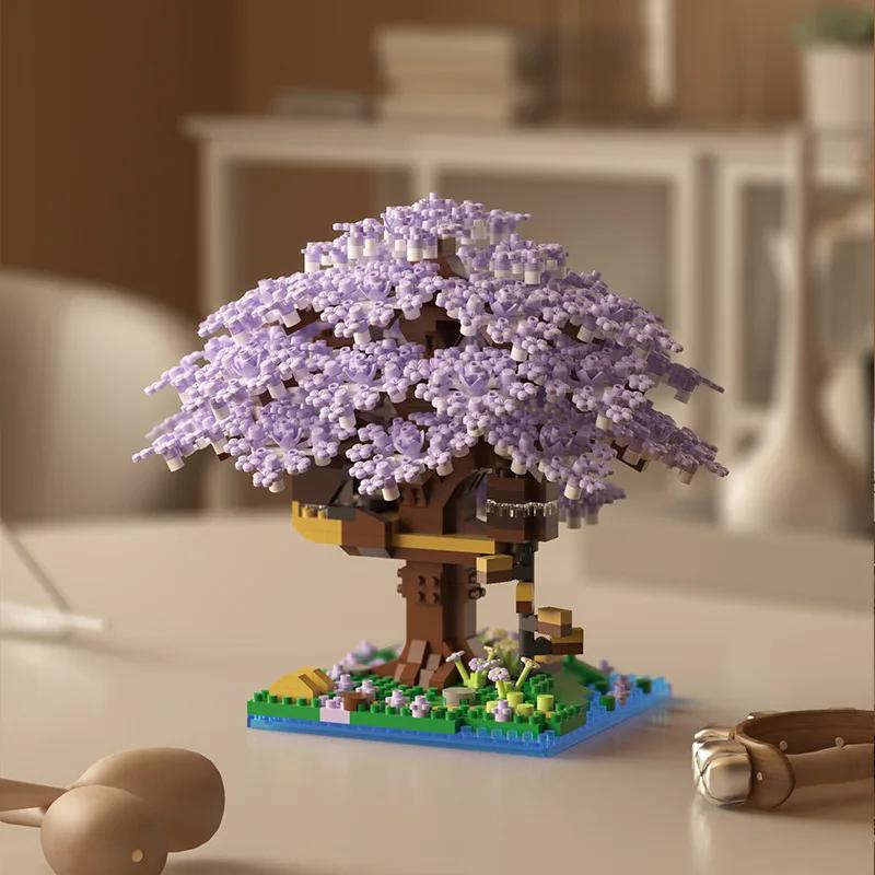 Pink Cherry Tree House Building Micro-particle Building Block Classic Model Girl Boy Difficult Assembly Miniature Blocks Toy Kid
