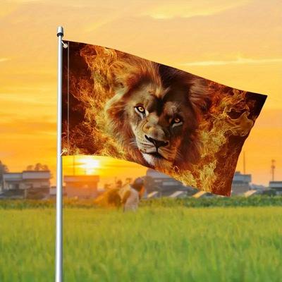 1 Stück Flagge mit Judaslöwen in verschiedenen Größenoptionen, lebendiges Design mit Flammen des Künstlers, 100 % Polyester, Sicher bei Wind und starkem Wind, Geeignet für den Außenbereich, Symbol des St