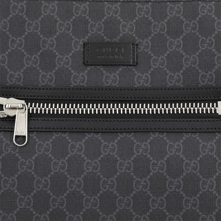 Gucci GG Geprägtes Logo Lederstreifen Web Schultertasche Herren Umhängetasche Schwarz Grau 474137-K5RLN-1095
